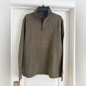 Polo by Ralph Lauren Olive Green Zip-Neck Sweater with Brown Trim NWT